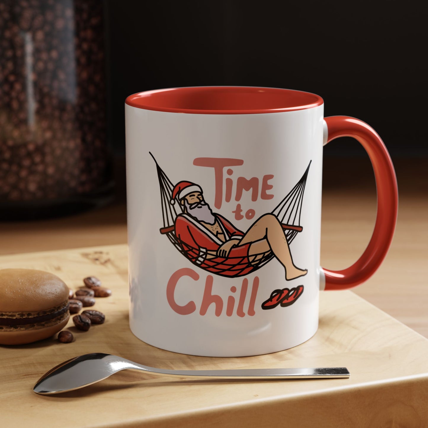 Santa Coffee Mug ‘Time to chill’ - Holiday Gift, Xmas Decor, Relaxation Drinkware, Funny Winter Mug, Cozy Vibe