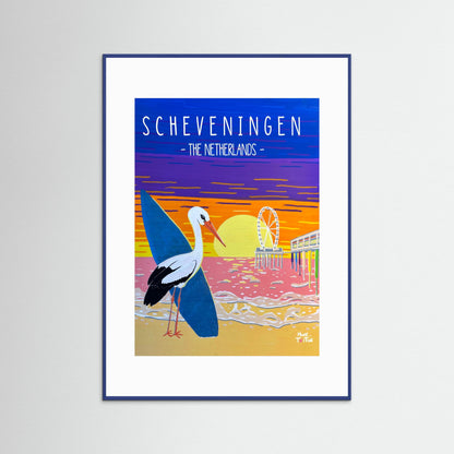 Poster Print ‘Surfing Stork in Scheveningen’