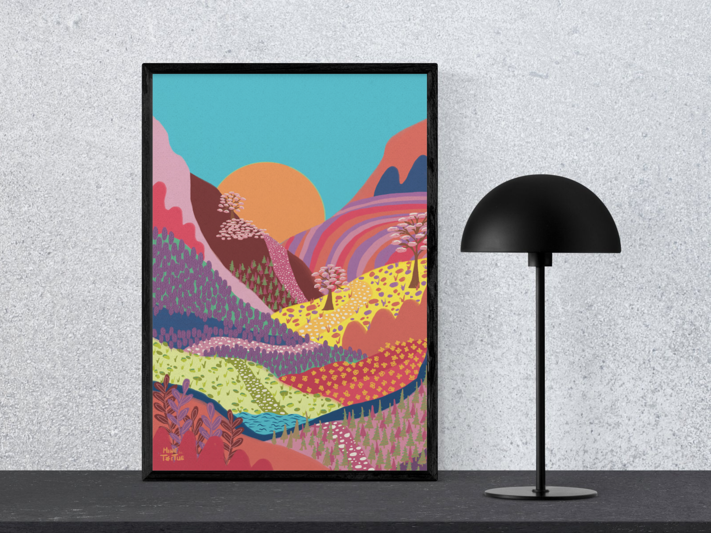 Poster 'Kleurrijk berglandschap bij zonsondergang'