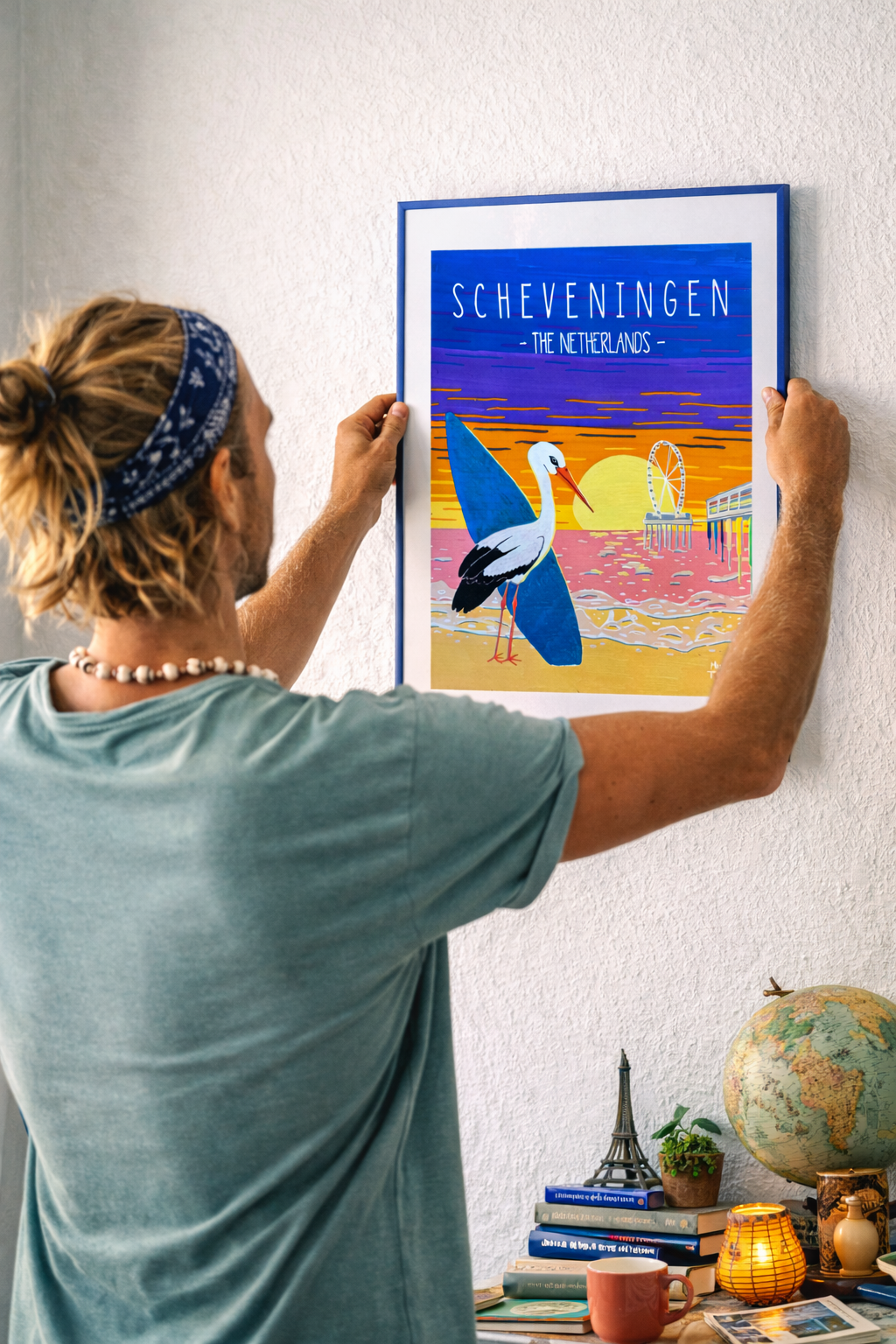 Poster 'Surfende Ooievaar Scheveningen'