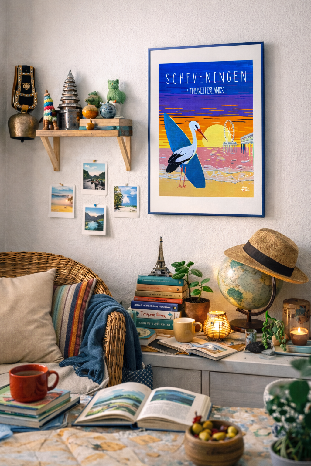 Poster 'Surfende Ooievaar Scheveningen'