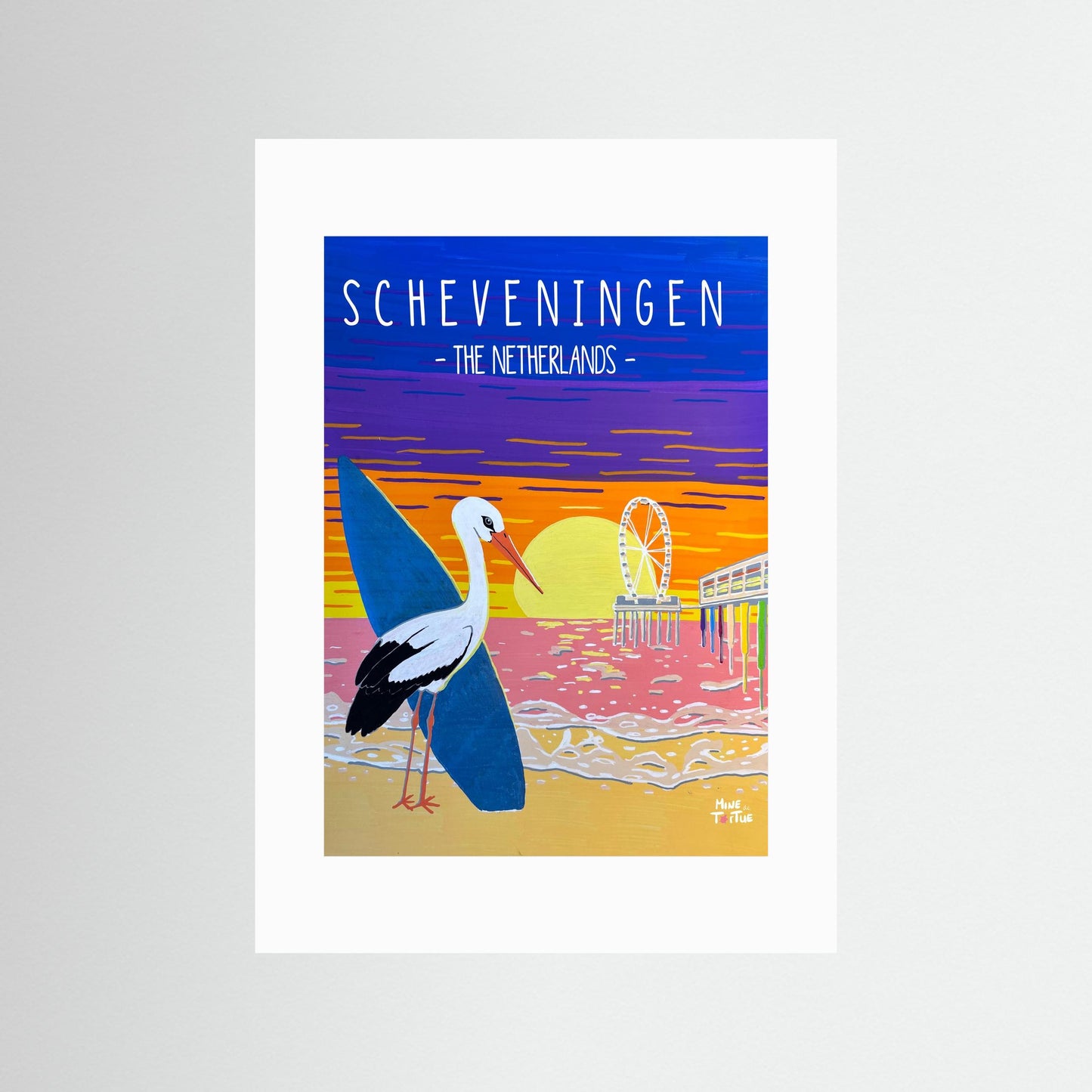 Poster Print ‘Surfing Stork in Scheveningen’