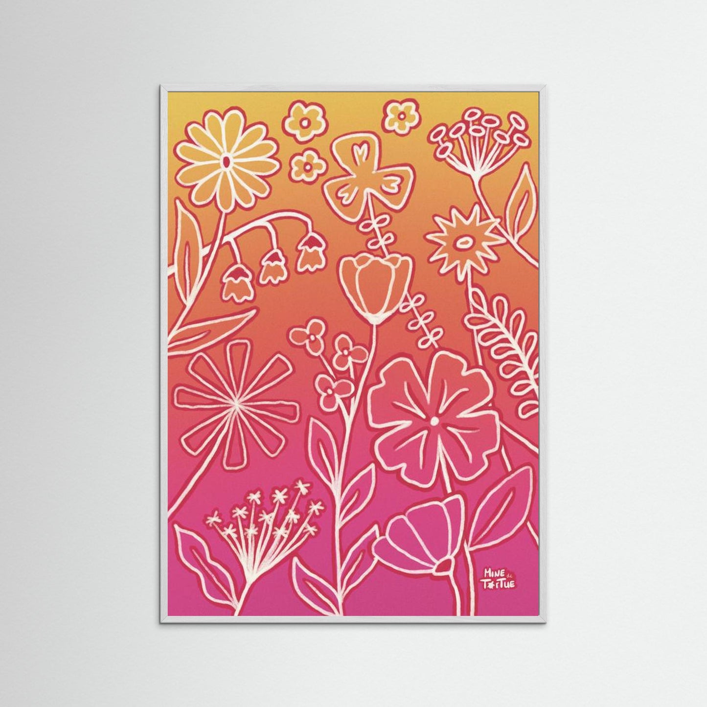 Poster ‘Flowers on yellow and pink’