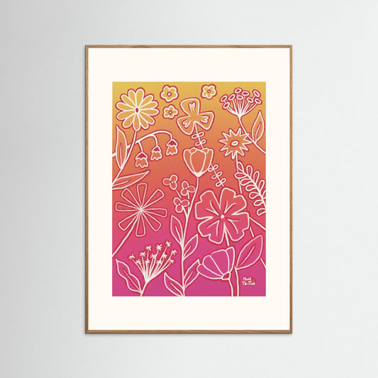 Poster ‘Flowers on yellow and pink’