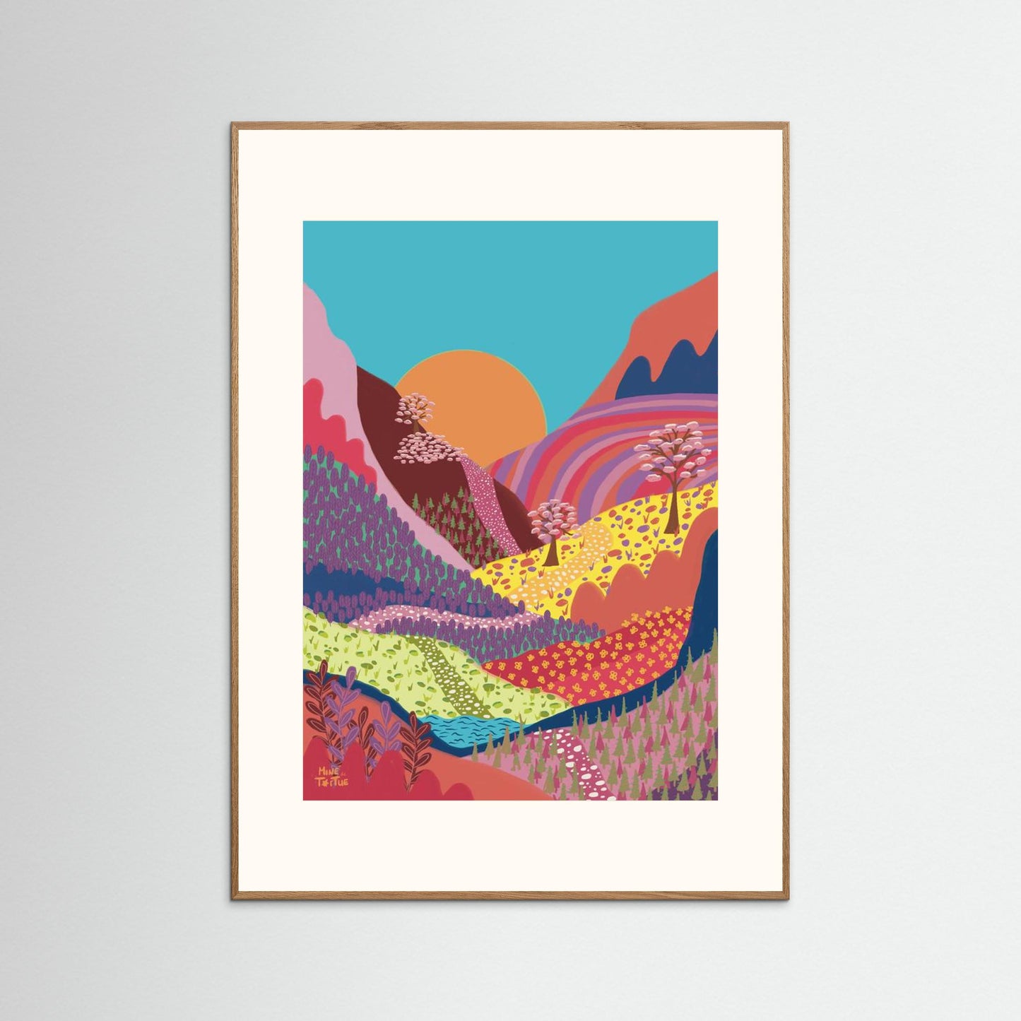 Poster Colourful Mountains by sunset with warm tones in oak frame