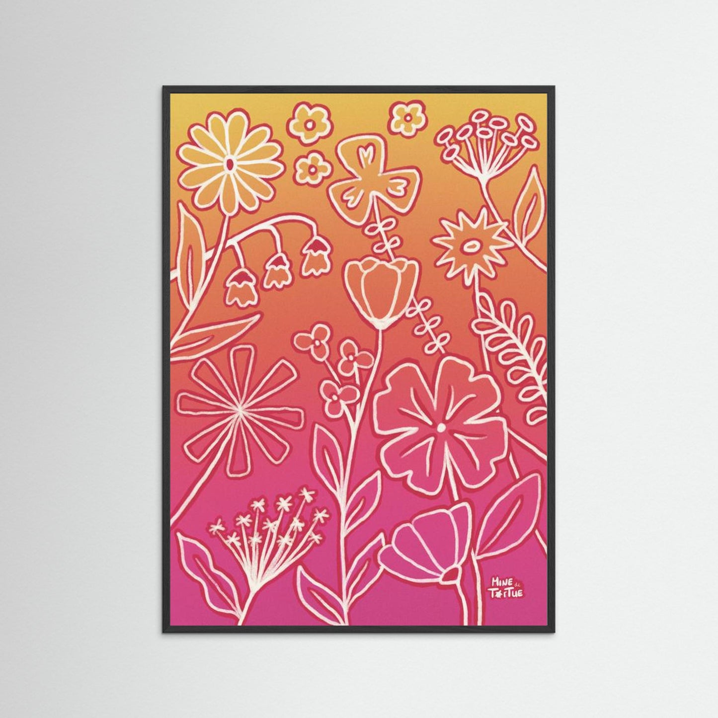 Poster ‘Flowers on yellow and pink’